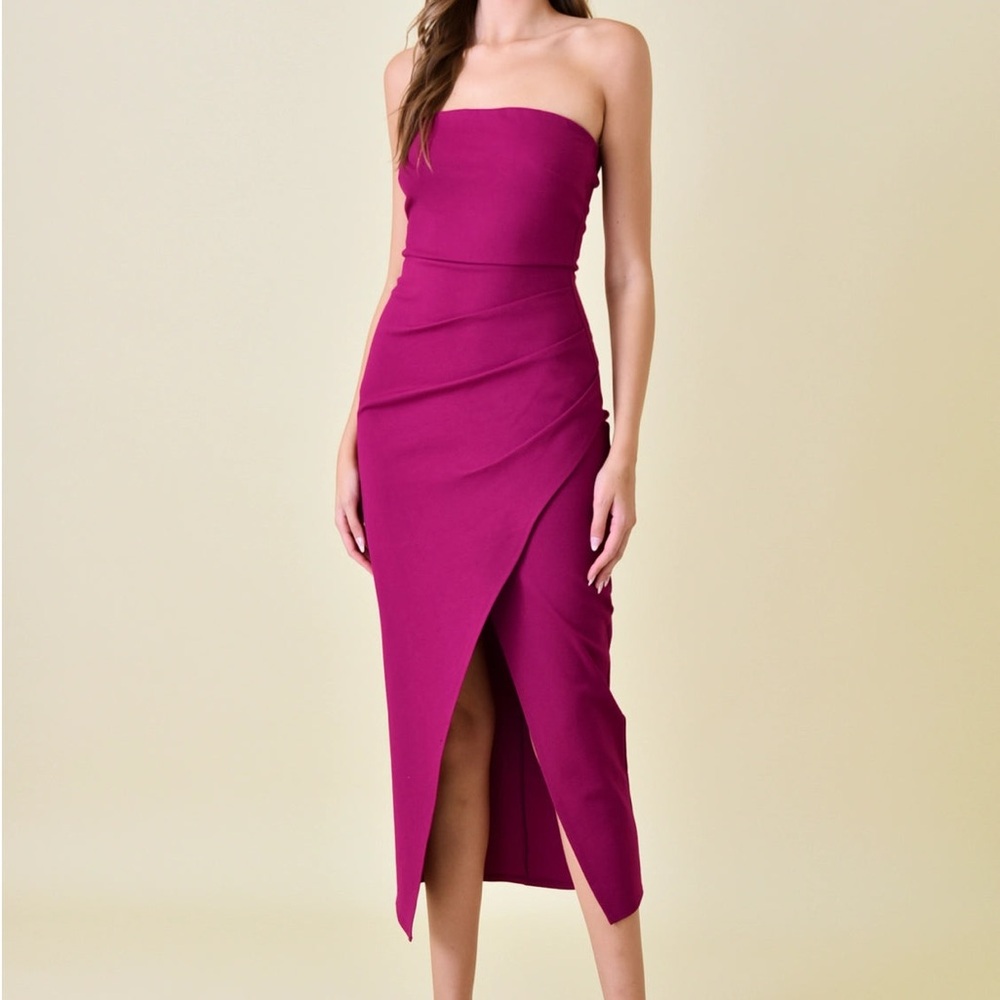 Anna Grace Pink Strapless Sheath Dress with Asymmetrical Slit